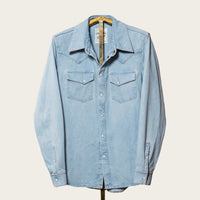 Stone washed selvedge denim shirt in pure indigo cotton