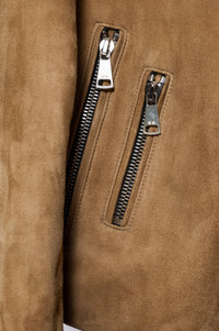 Brown Suede Biker Jacket with Zippers