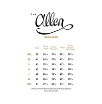 sizing guide with measurements on a white background