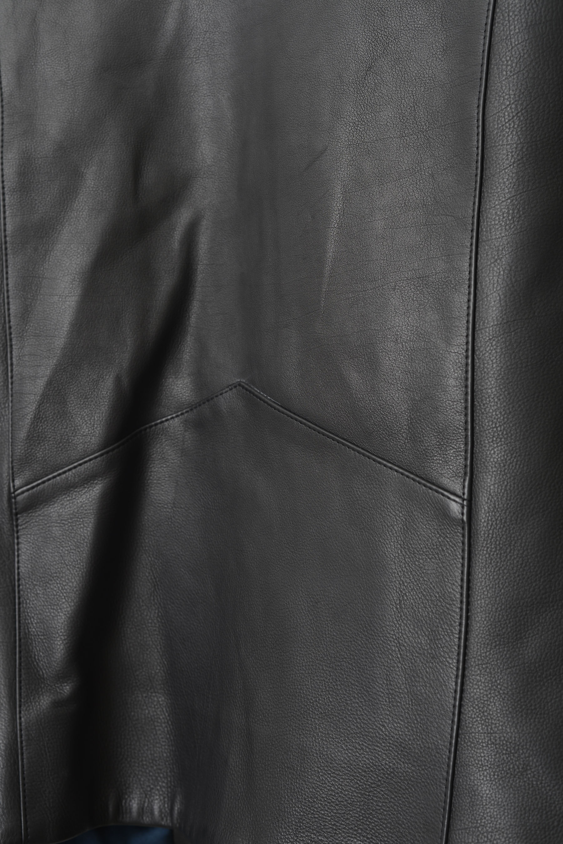 handstitched details of black leather jacket by atelier savas in nashville tennessee