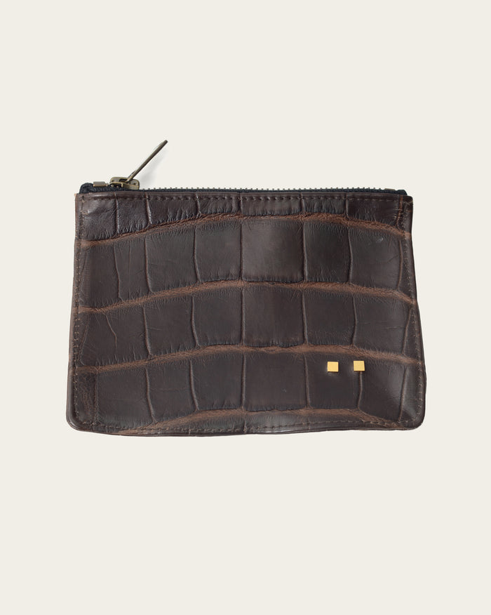 brown alligator zipper pouch for men and women wallet by atelier savas in nashville tennessee