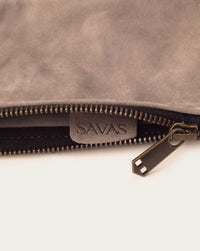 genuine suede small purse in tan by luxury shopping brand atelier savas in nashville tennessee