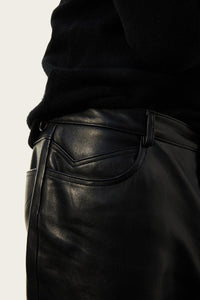 artisan made leather pant for men and women with high waist and straight leg by luxury rock and roll designer atelier savas in nashville tennessee