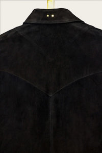 custom mens workshirt in black suede handmade by atelier savas in nashville tennessee