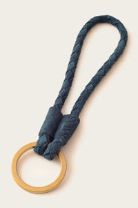 small mens keychain in blue suede with gold key ring by atelier savas in nashville tennessee