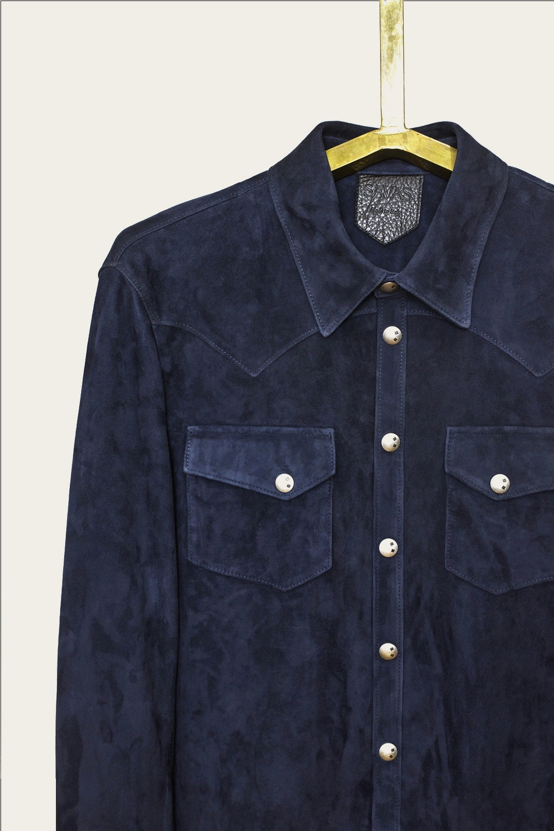 suede workshirt for men and women in navy by atelier savas in nashville tennessee