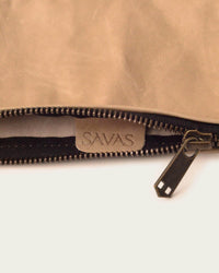 genuine leather clutch from italy in tan with handmade details by atelier savas