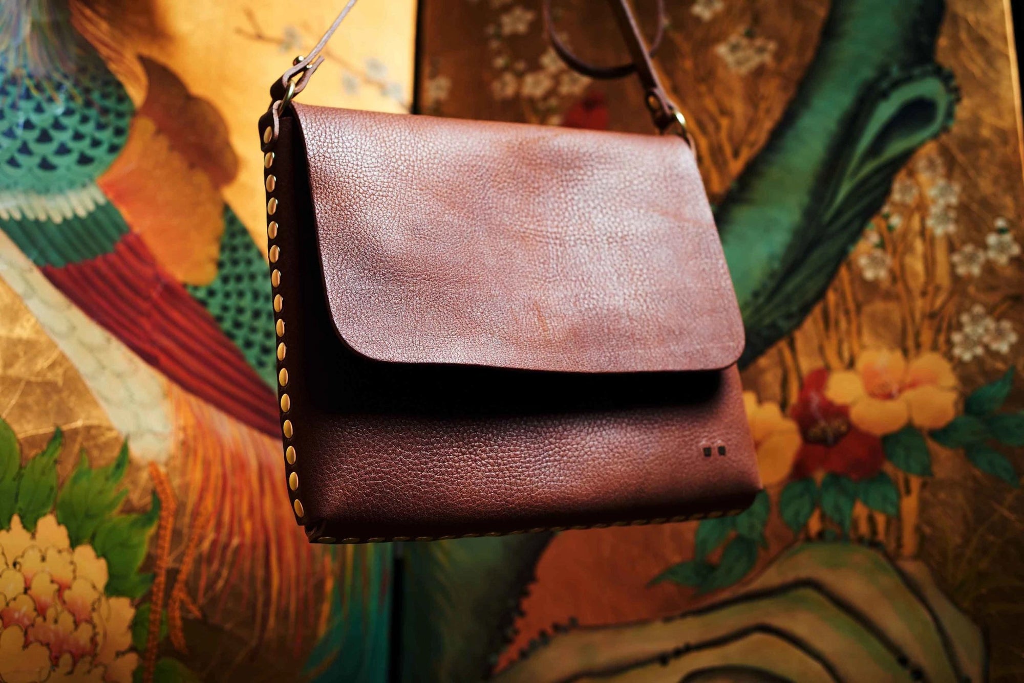 USA made genuine leather crossbody bag in brown for men and women with strap by atelier savas in nashville tennessee
