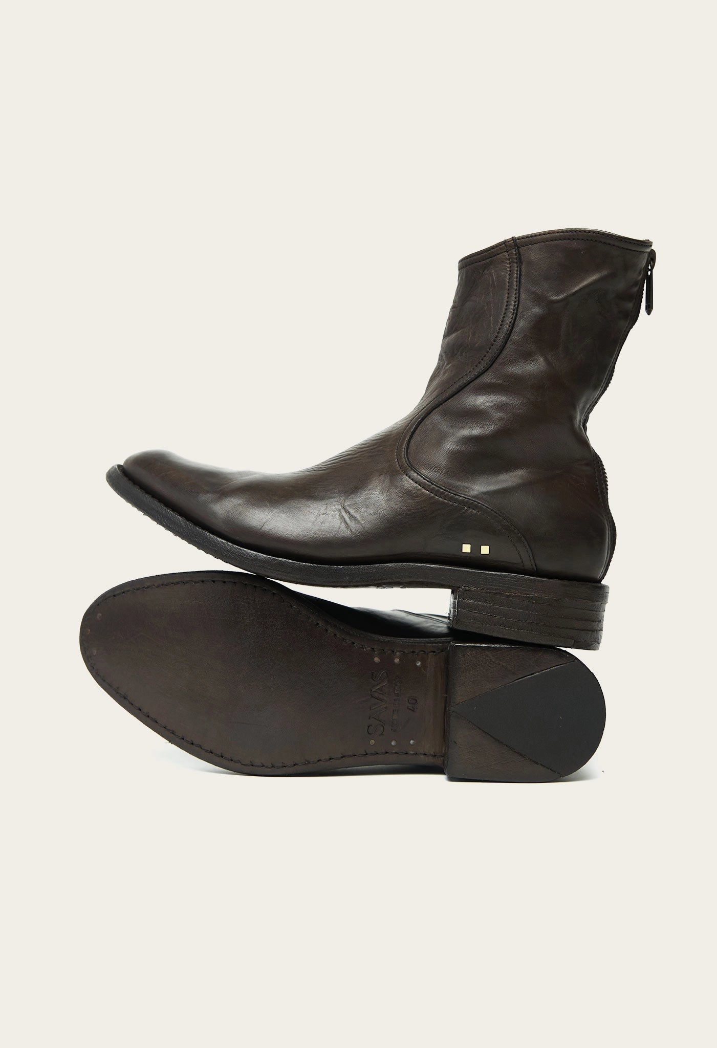 artisan-made brown leather boot with handmade details by luxury designer atelier savas in nashville tennessee