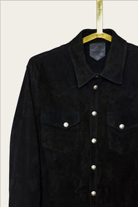 custom mens workshirt in black suede handmade by atelier savas in nashville tennessee