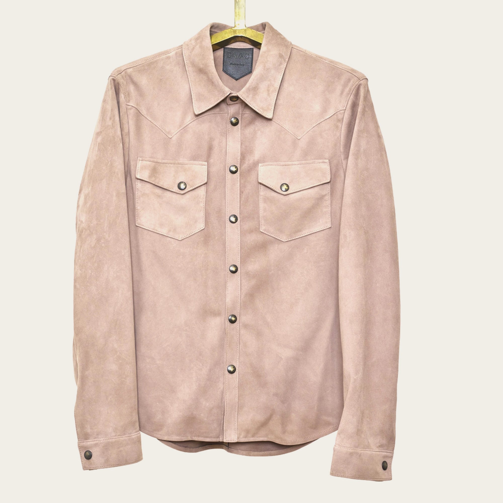 tan leather shirt jacket custom by atelier savas in nashville tennessee