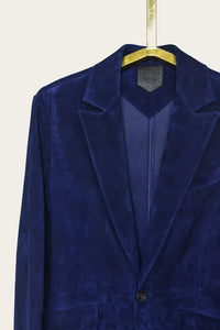 peak lapel dinner jacket in blue suede from menswear designer savas in nashville tennessee