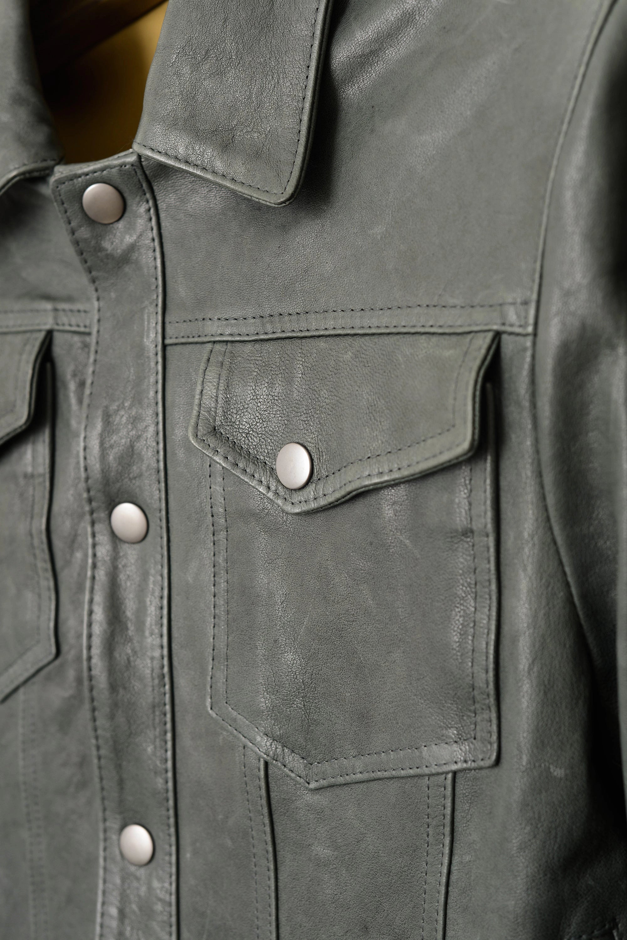 luxury leather shirt jacket in grey by atelier savas in nashville tennessee