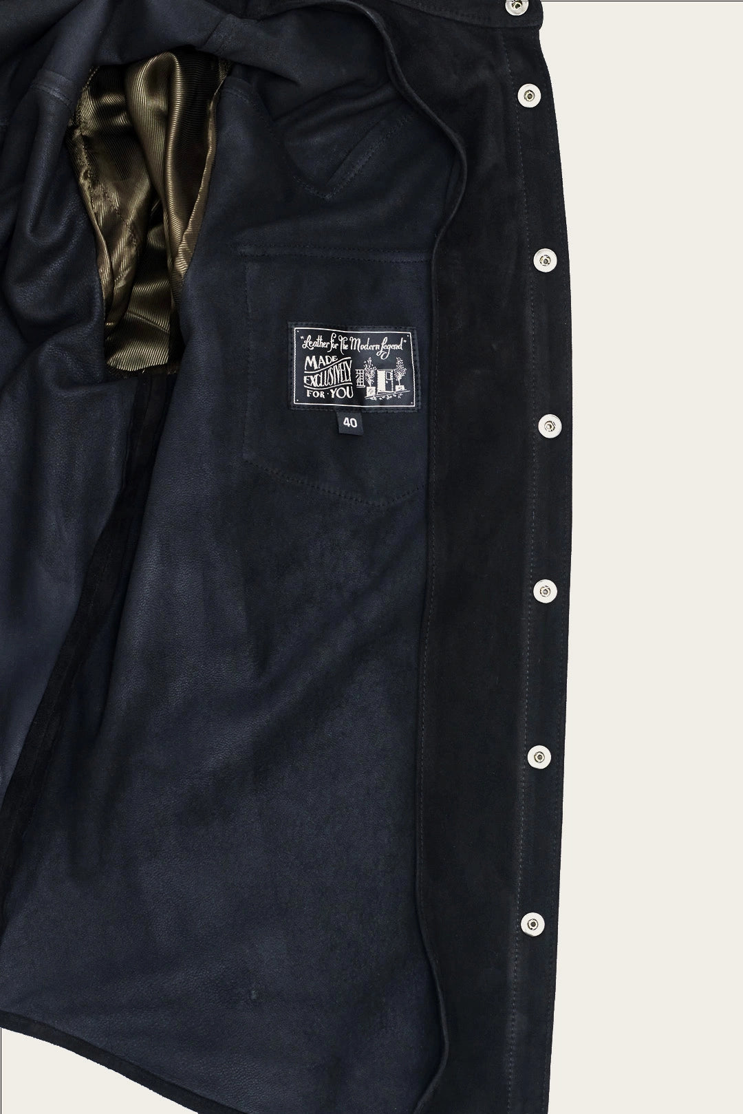 handmade black suede workshirt with snaps by atelier savas in nashville tennessee