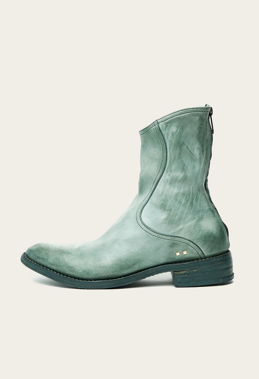 mens handmade leather boot in green with genuine leather by atelier savas in nashville tennessee