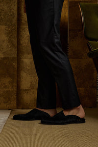 handmade suede slip-on shoe in black for men and women by atelier savas in nashville tennessee