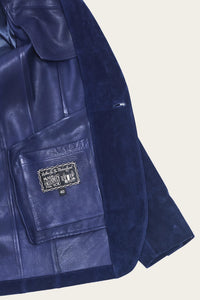 mens suede dinner jacket in navy handmade by savas atelier in nashville tennessee