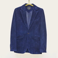 luxury suede menswear jacket in blue from savas atelier in nashville Tennessee