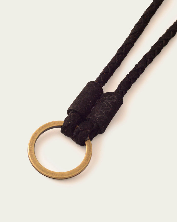 handmade suede necklace with gold ring for lanyards by atelier savas in nashville tennessee
