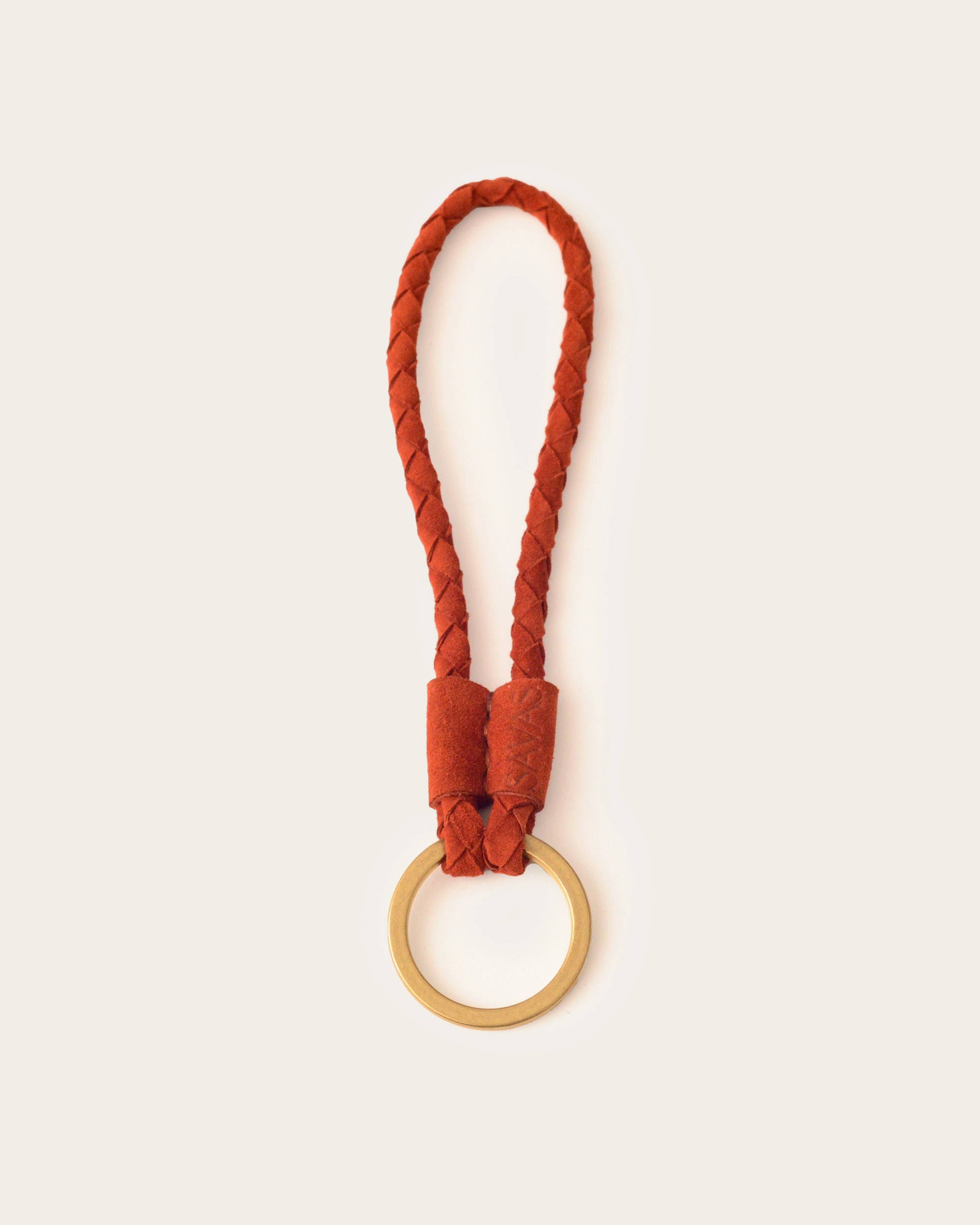 red keychain for men and women handmade with suede leather by atelier savas in nashville tennessee