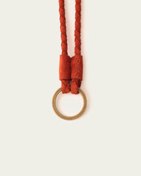 artisan-made red suede leather keychain with gold custom keyring by atelier savas in nashville tennessee