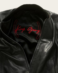 custom leather bomber jacket with embroidery by luxury womenswear and menswear outerwear designer savas in nashville tennessee