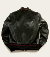 black leather bomber jacket artisan-made for men and women by luxury western wear designer savas in nashville tennessee