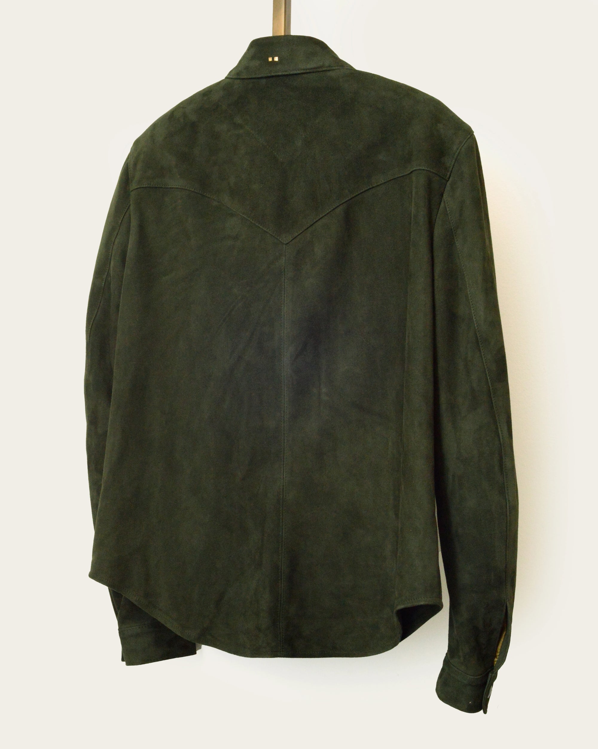 genuine italian suede shirt jacket for men and women in hunter green by luxury designer savas in nashville tennessee