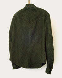 genuine italian suede shirt jacket for men and women in hunter green by luxury designer savas in nashville tennessee