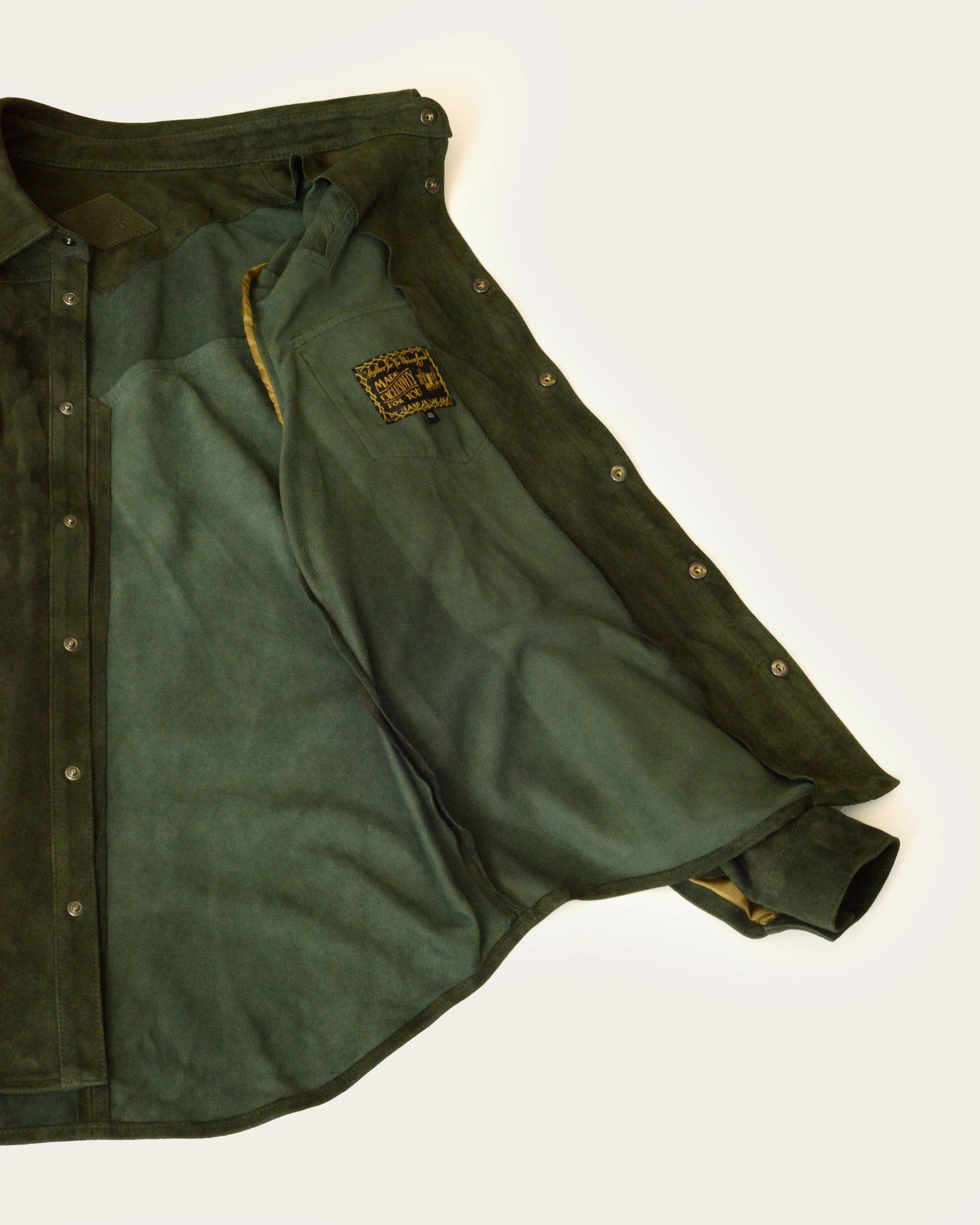 genuine italian suede shrit jacket in hunter green by luxury menswear designer savas in nashville tennessee