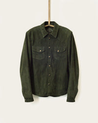 custom suede mens workshirt with patch pockets and custom brass by luxury designer savas in nashville tennessee