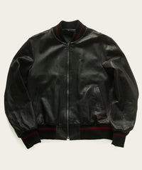 custom black leather bomber with embroidery for men and women by luxury menswear designer savas in nashville tennessee