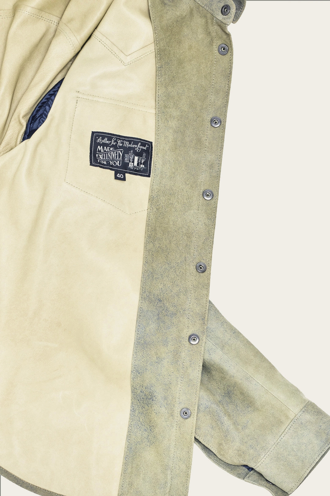 mens genuine italian leather shirt jacket with snaps custom made by luxury western wear designer savas in nashville tennessee