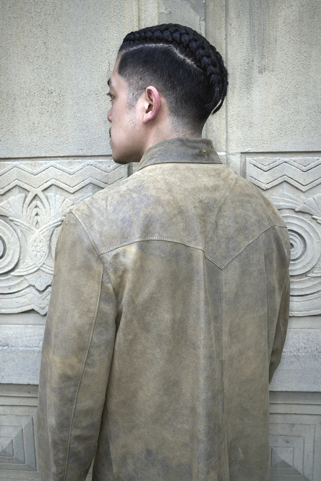 custom genuine italian leather shirt jacket with snaps by styled on a menswear stylist for savas in nashville tennessee