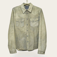 mens genuine italian leather shirt jacket with snaps by luxury western wear designer savas in nashville tennessee