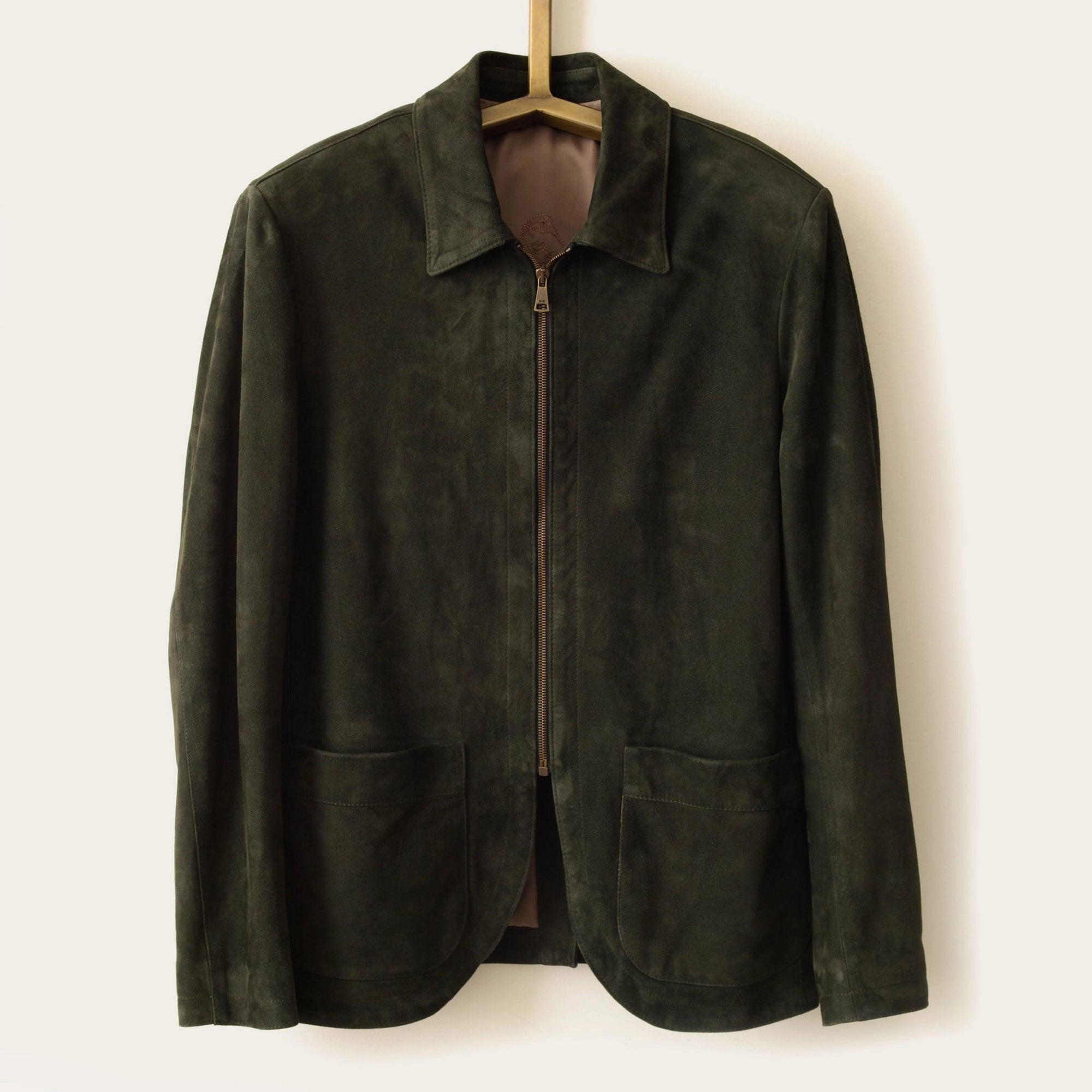 custom mens bomber in hunter green suede by luxury western wear designer savas in nashville tennessee