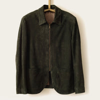 custom mens bomber in hunter green suede by luxury western wear designer savas in nashville tennessee
