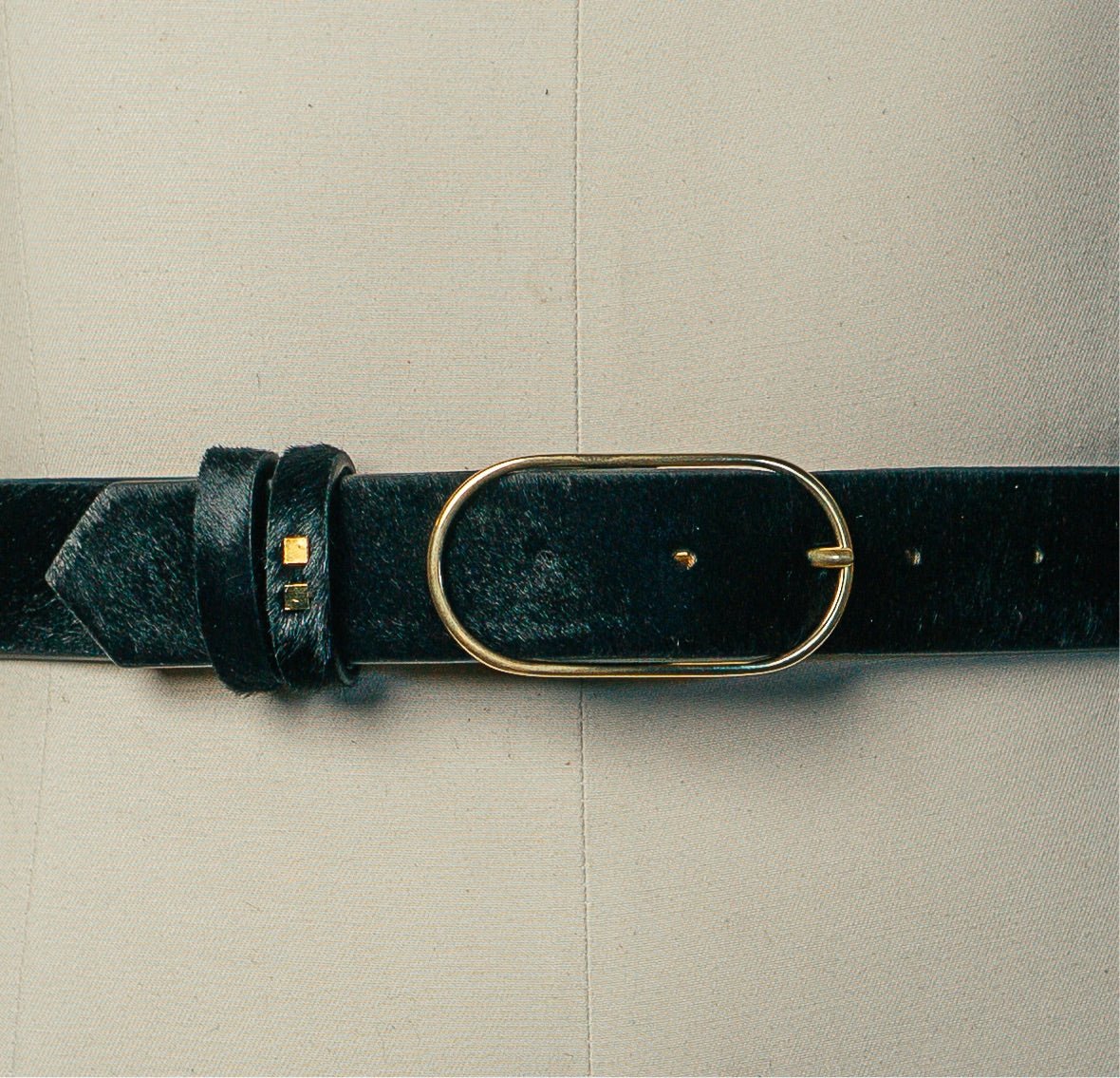 black genuine leather calf hair belt for men and women by atelier savas in nashville tennessee