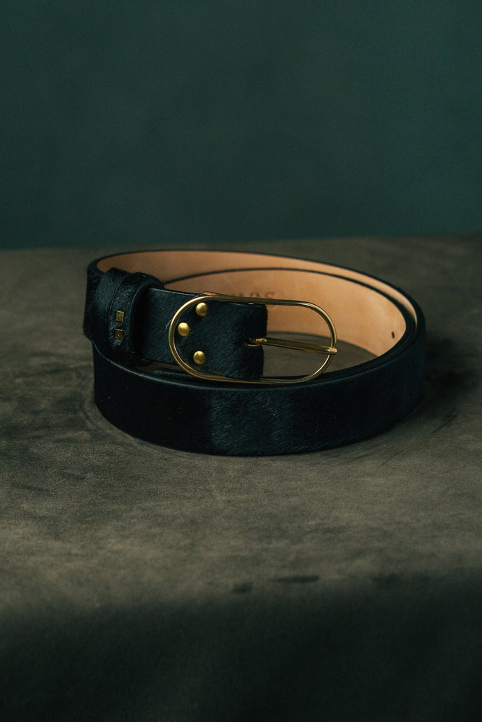 black calf hair belt with genuine leather by luxury western wear designer atelier savas in nashville tennessee