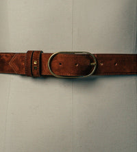 brown suede leather belt for men and women by atelier savas with gold buckle for western style