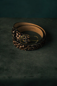 handmade luxury belt for men and women in calf hair cheetah print by atelier savas in nashville tennessee