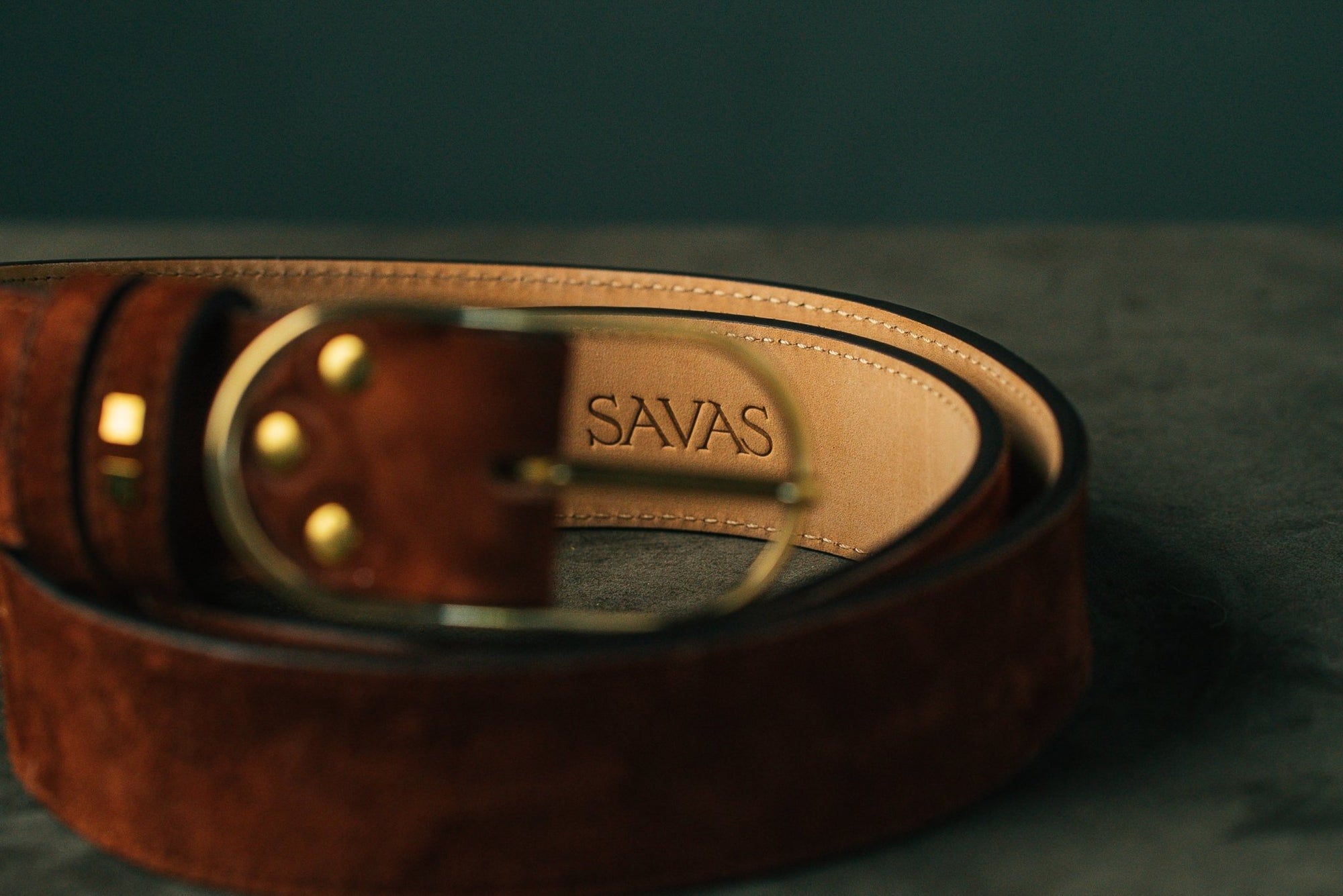 brown suede leather belt for men and women by luxury brand atelier savas in nashville tennessee