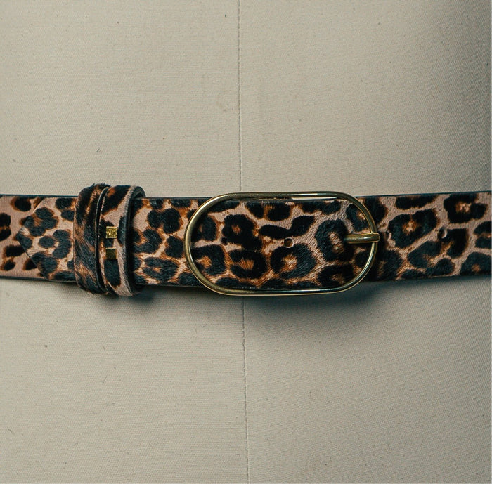 genuine calf hair belt in cheetah print handmade by atelier savas in nashville tennessee