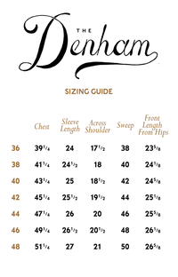 sizing guide for artisan-made jackets and apparel by luxury designer savas in nashville tennessee