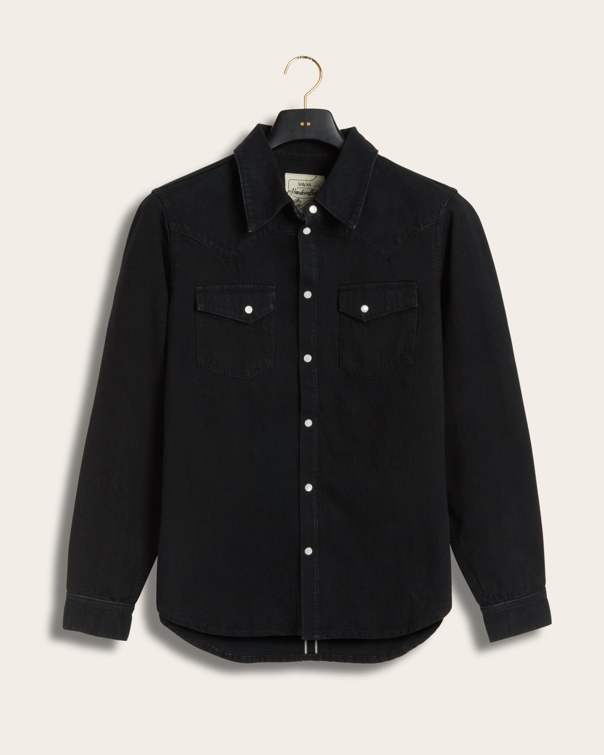 The Allen western style japanese selvedge denim shirt in black. Made in the USA.
