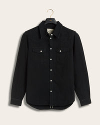 The Allen western style japanese selvedge denim shirt in black. Made in the USA.