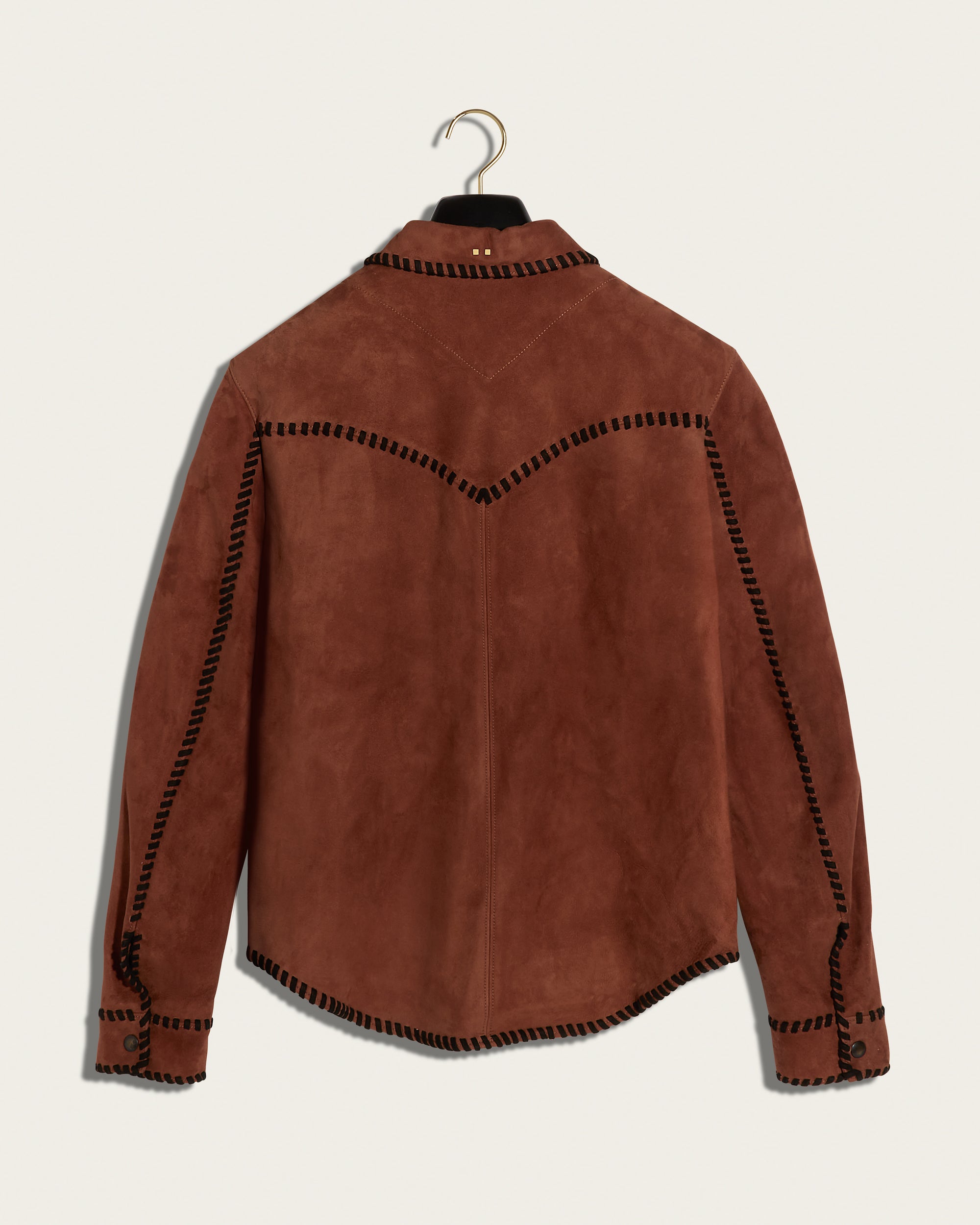 The Lowry Shirt: Terracotta Blanket Stitched Lamb Suede