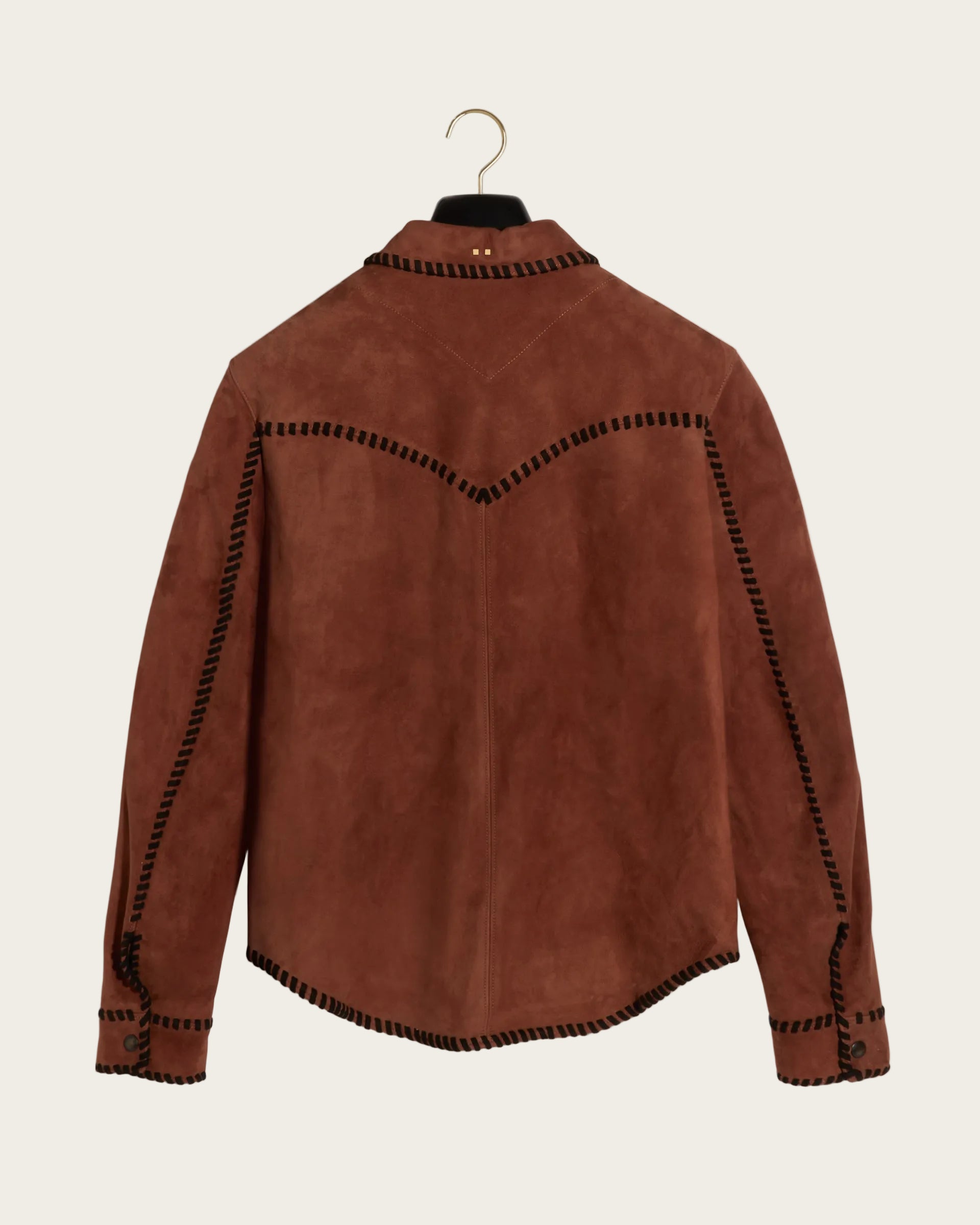 The Lowry Shirt: Terracotta Blanket Stitched Lamb Suede