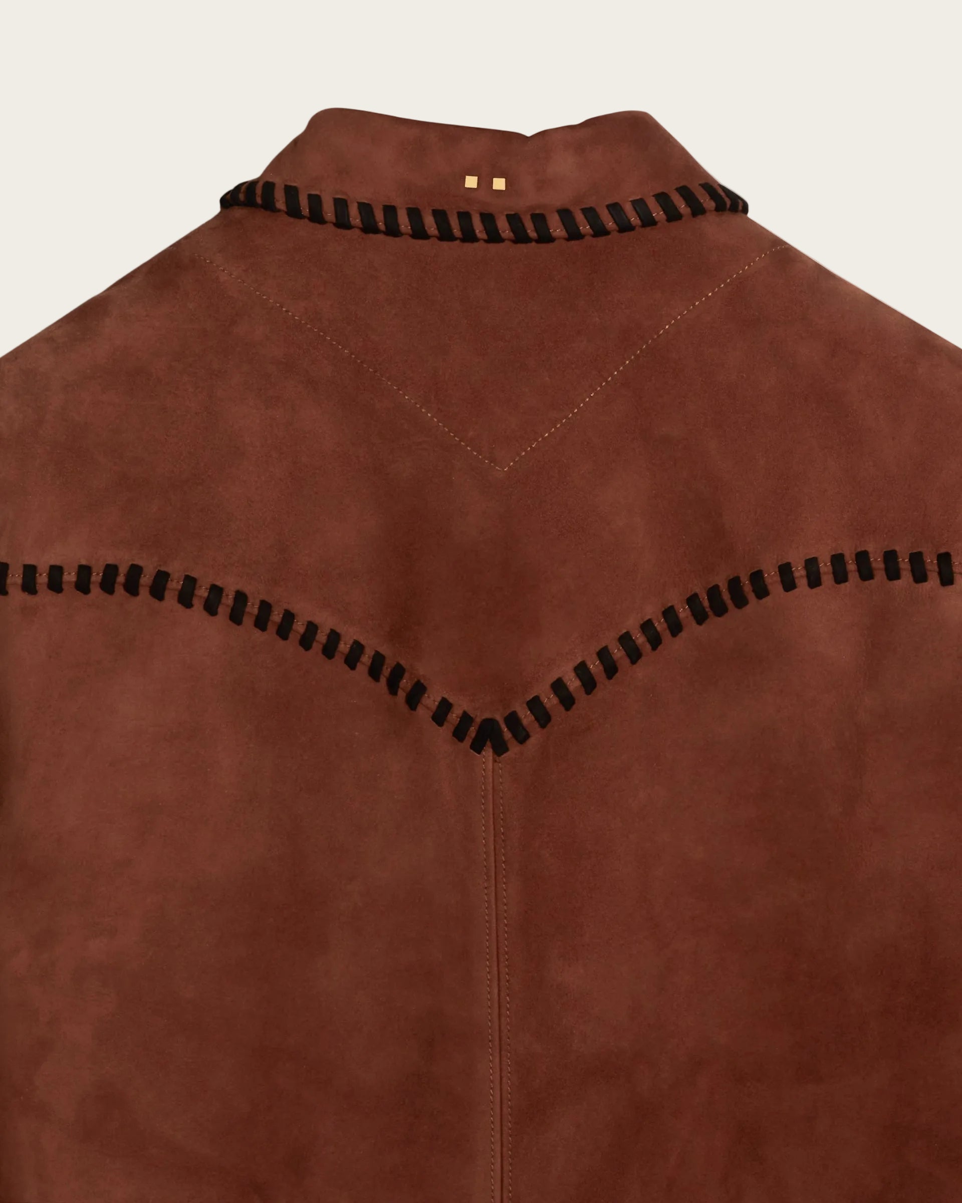 The Lowry Shirt: Terracotta Blanket Stitched Lamb Suede