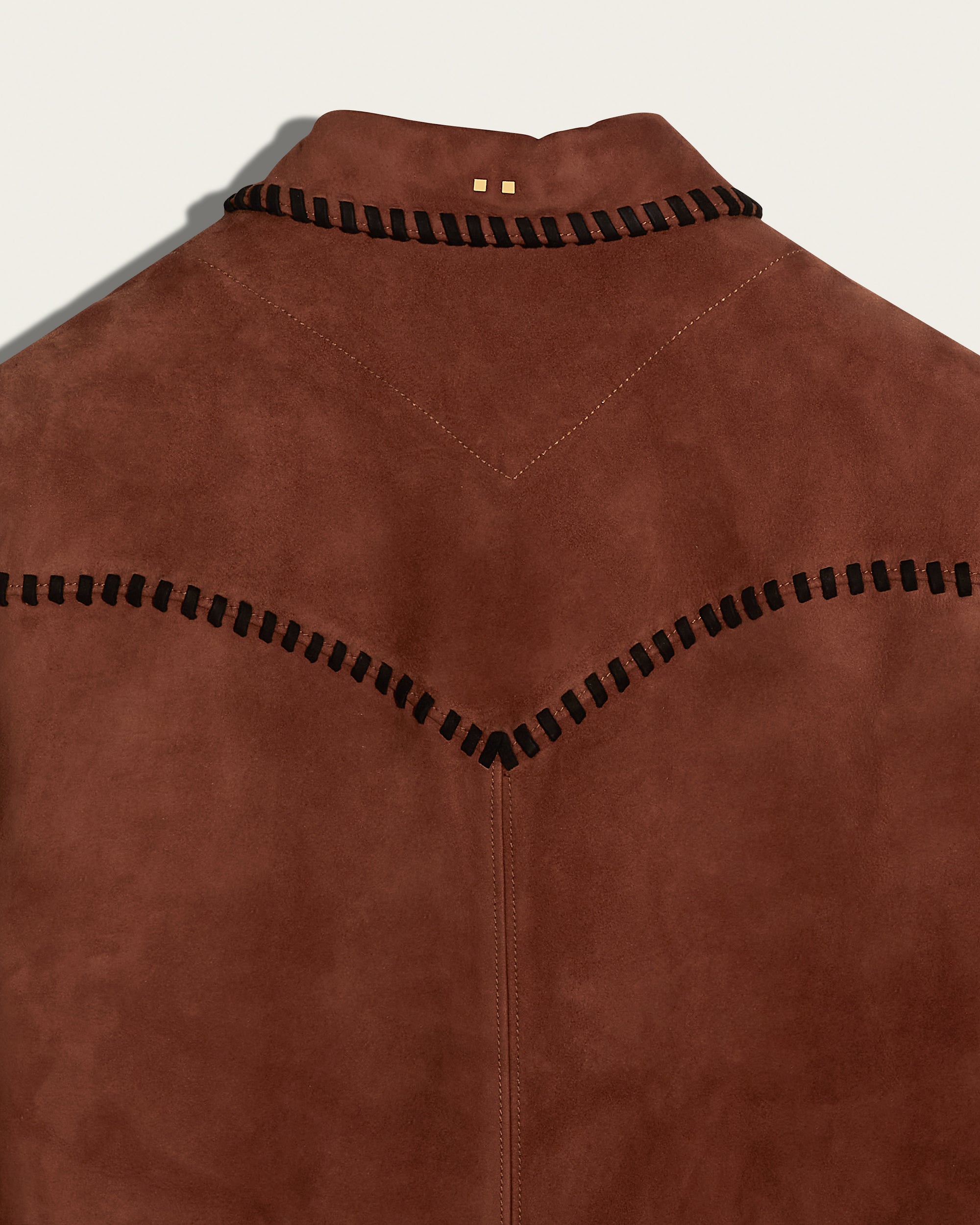 The Lowry Shirt: Terracotta Blanket Stitched Lamb Suede